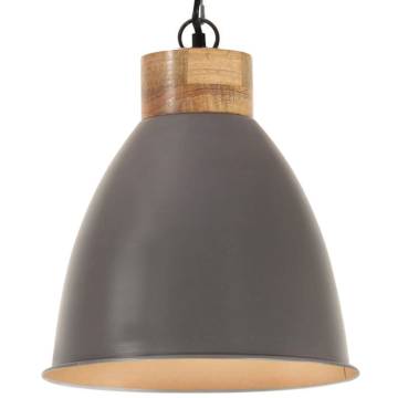 Industrial Hanging Lamp Grey Iron & Solid Wood 35 cm E27