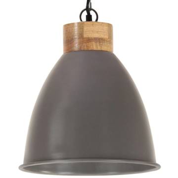 Industrial Hanging Lamp Grey Iron & Solid Wood 35 cm E27