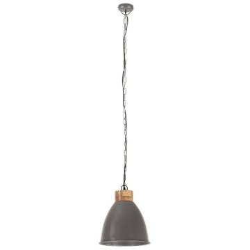 Industrial Hanging Lamp Grey Iron & Solid Wood 35 cm E27