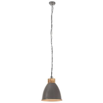 Industrial Hanging Lamp Grey Iron & Solid Wood 35 cm E27