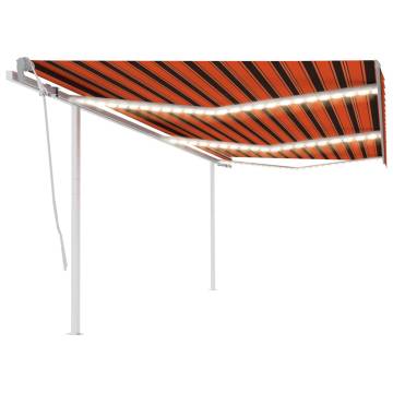 Manual Retractable Awning with LED 6x3.5 m Orange and Brown