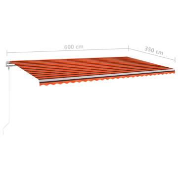 Manual Retractable Awning with LED 6x3.5 m Orange and Brown