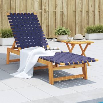 Sun Lounger Dark Blue Solid Wood Acacia and Fabric