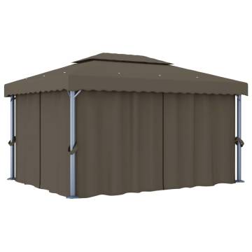 Gazebo with Curtain&LED String Lights 4x3 m Taupe