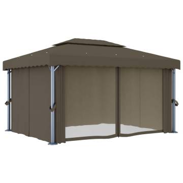 Gazebo with Curtain&LED String Lights 4x3 m Taupe