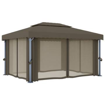 Gazebo with Curtain&LED String Lights 4x3 m Taupe