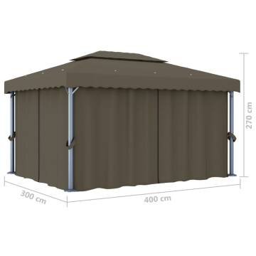 Gazebo with Curtain&LED String Lights 4x3 m Taupe