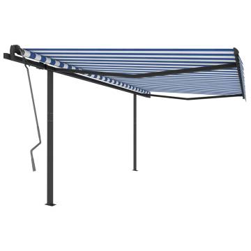 Manual Retractable Awning with Posts 4.5x3 m Blue and White