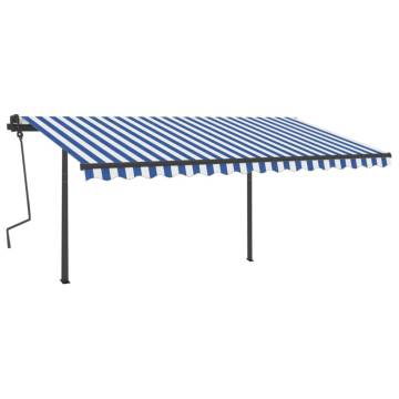 Manual Retractable Awning with Posts 4.5x3 m Blue and White