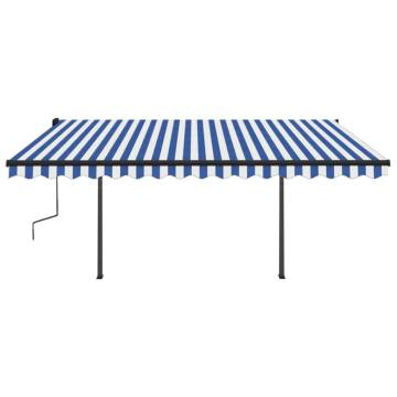 Manual Retractable Awning with Posts 4.5x3 m Blue and White