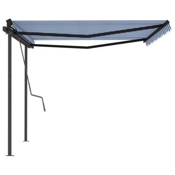 Manual Retractable Awning with Posts 4.5x3 m Blue and White