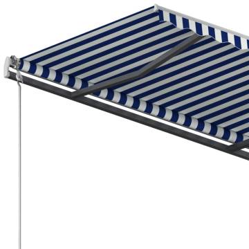 Manual Retractable Awning with Posts 4.5x3 m Blue and White