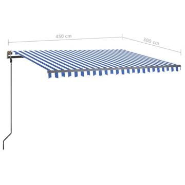 Manual Retractable Awning with Posts 4.5x3 m Blue and White