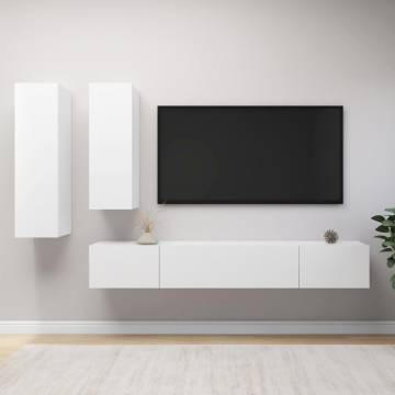 4 Piece TV Cabinet Set White Engineered Wood