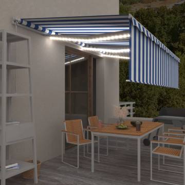 Manual Retractable Awning with Blind&LED 6x3m Blue&White