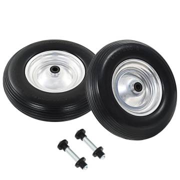 Wheelbarrow Wheels 2 pcs with Axles Solid PU 4.00-8 390 mm