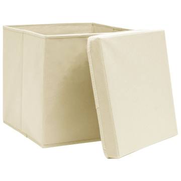 Storage Boxes with Covers 4 pcs 28x28x28 cm Cream