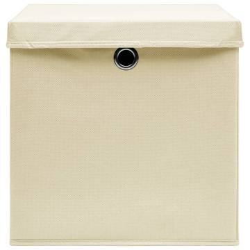 Storage Boxes with Covers 4 pcs 28x28x28 cm Cream