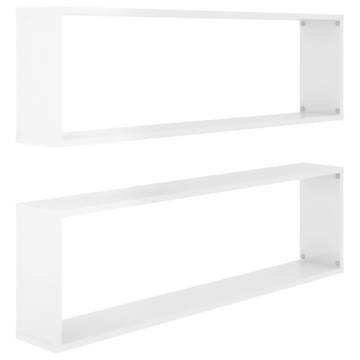 Wall Cube Shelf 2 pcs High Gloss White 100x15x30 cm Engineered Wood