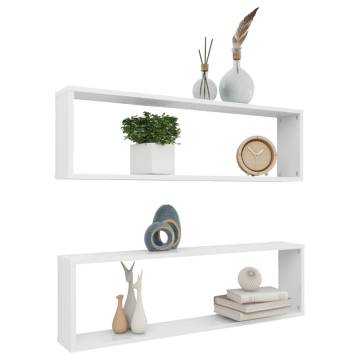 Wall Cube Shelf 2 pcs High Gloss White 100x15x30 cm Engineered Wood