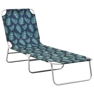 Folding Sun Lounger Steel and Fabric Leaves Print