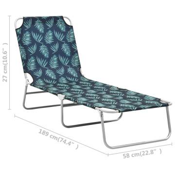 Folding Sun Lounger Steel and Fabric Leaves Print