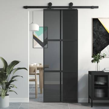 Sliding Door Black 76x205 cm Tempered Glass and Aluminium