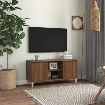 TV Cabinet with Solid Wood Legs Brown Oak 103.5x35x50 cm