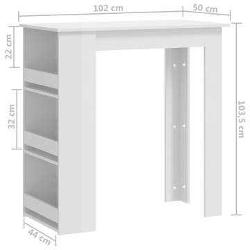 Bar Table with Storage Rack High Gloss White 102x50x103.5 cm