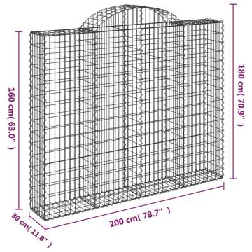 Arched Gabion Baskets 5 pcs 200x30x160/180 cm Galvanised Iron