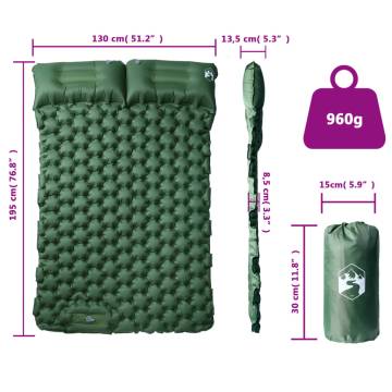 Self Inflating Camping Mattress with Pillows 2-Person Green