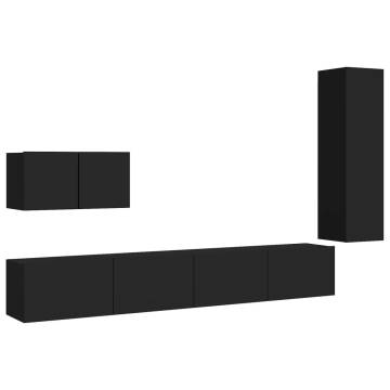 4 Piece TV Cabinet Set Black Engineered Wood