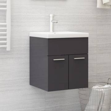 Sink Cabinet High Gloss Grey 41x38.5x46 cm Engineered Wood