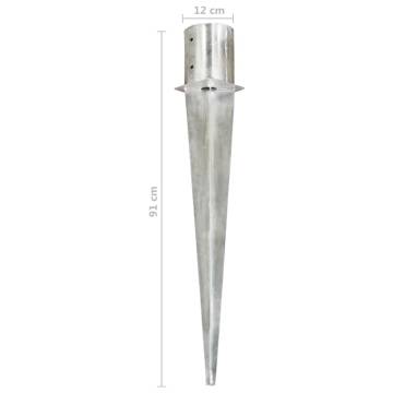 Ground Spikes 2 pcs Silver 12x91 cm Galvanised Steel