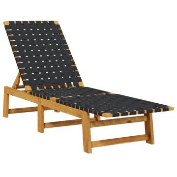 Sun Lounger Black Solid Wood Acacia and Fabric