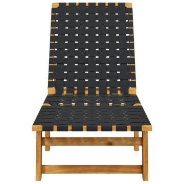 Sun Lounger Black Solid Wood Acacia and Fabric