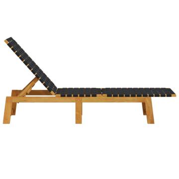 Sun Lounger Black Solid Wood Acacia and Fabric