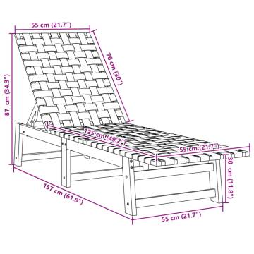 Sun Lounger Black Solid Wood Acacia and Fabric