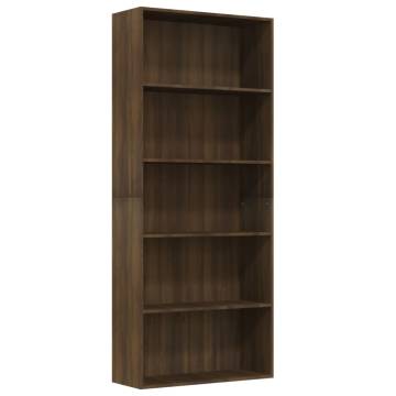 5-Tier Book Cabinet Brown Oak 80x30x189 cm Engineered Wood