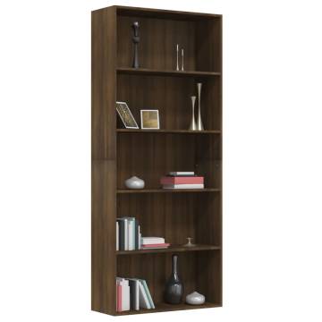 5-Tier Book Cabinet Brown Oak 80x30x189 cm Engineered Wood