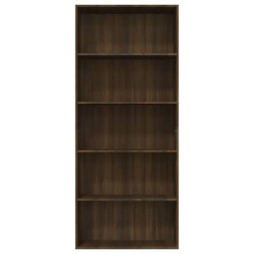 5-Tier Book Cabinet Brown Oak 80x30x189 cm Engineered Wood