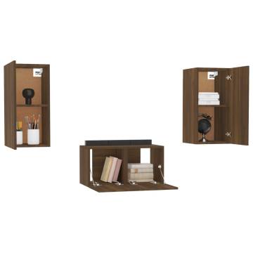 3 Piece TV Cabinet Set Brown Oak Engineered Wood