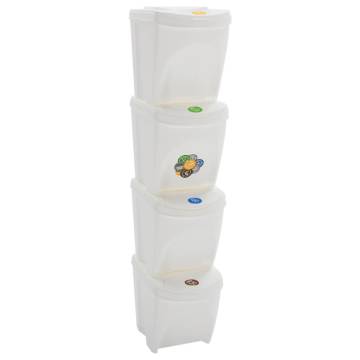 Stackable Garbage Bin Boxes 4 pcs White 100 L Polypropylene