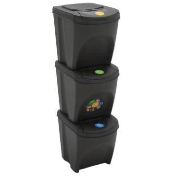 Stackable Garbage Bin Boxes 3 pcs Grey 75 L Polypropylene