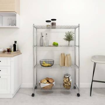 4-Tier Storage Shelf with Wheels 90x35x142 cm Chrome 200 kg