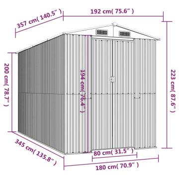 Garden Shed Light Grey 192x357x223 cm Galvanised Steel