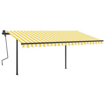 Manual Retractable Awning with Posts 4.5x3 m Yellow and White