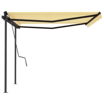 Manual Retractable Awning with Posts 4.5x3 m Yellow and White