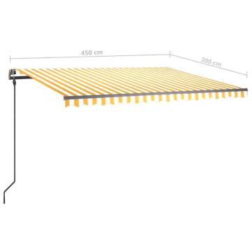 Manual Retractable Awning with Posts 4.5x3 m Yellow and White