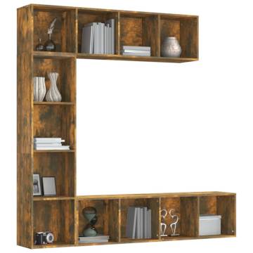 3 Piece Book/TV Cabinet Set Smoked Oak 180x30x180 cm